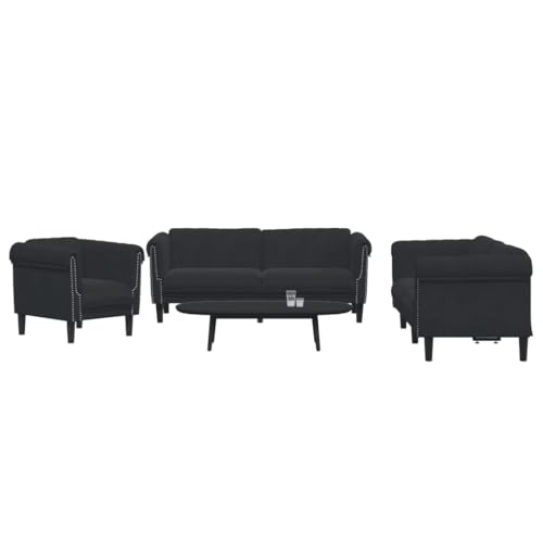 Qnhdfrt 3-TLG. Sofagarnitur Schwarz Samt mit Sessel 2-Sitzer 3-Sitzer Modernes Design Bequem Robust Massivholzbeine für Wohnzimmer Jugendzimmer Loft von Qnhdfrt