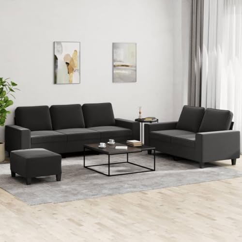 Qnhdfrt 3-TLG. Sofagarnitur Schwarz Stoff mit Hocker, Komfortables 2-Sitzer und 3-Sitzer Sofa Set für Wohnzimmer von Qnhdfrt