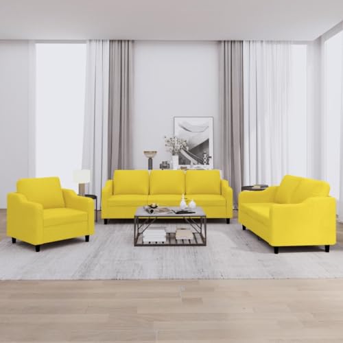 Qnhdfrt 3-TLG. Sofagarnitur Set mit 6 Kissen inkl. Sessel 2-Sitzer 3-Sitzer Sofa Couch Hellgelb Stoff Bequem Robust für Wohnzimmer Jugendzimmer Qnhdfrt 3-TLG. Sofagarnitur Set mit 6 Kissen inkl. Sessel 2-Sitzer 3-Sitzer Sofa Couch Hellgelb Stoff Bequem Robust für Wohnzimmer Jugendzimmer von Qnhdfrt