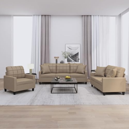 Qnhdfrt 3-TLG. Sofagarnitur Set mit Kissen Cappuccino-Braun Kunstleder Sessel und Couch für Wohnzimmer von Qnhdfrt