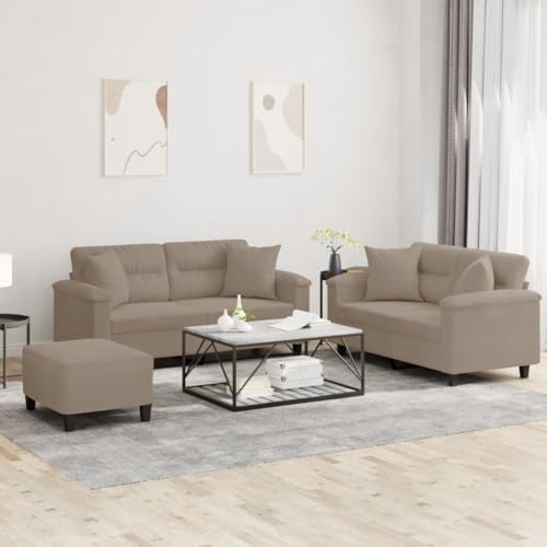 Qnhdfrt 3-TLG. Sofagarnitur Taupe Mikrofasergewebe mit Kissen - Robustes 2-Sitzer Couch Set und Fußhocker für Wohnzimmer, Balkon oder Jugendzimmer Qnhdfrt 3-TLG. Sofagarnitur Taupe Mikrofasergewebe mit Kissen - Robustes 2-Sitzer Couch Set und Fußhocker für Wohnzimmer, Balkon oder Jugendzimmer von Qnhdfrt
