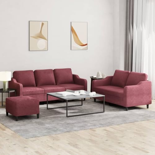 Qnhdfrt 3-TLG. Sofagarnitur Weinrot Stoff mit Kissen, Inklusive 2-Sitzer und 3-Sitzer Sofa sowie Fußhocker, Robustes Design für Bequemes Entspannen im Wohnzimmer, Balkon oder Jugendzimmer von Qnhdfrt
