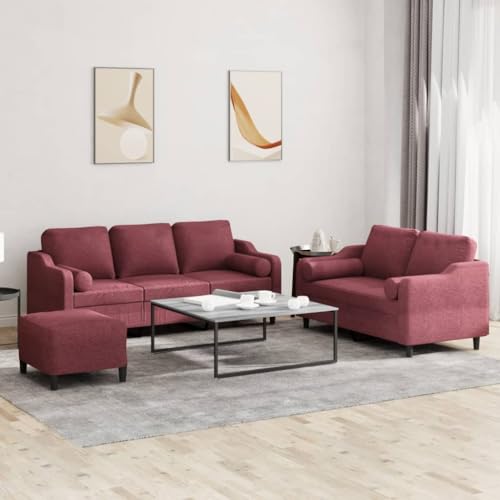 Qnhdfrt 3-TLG. Sofagarnitur in Weinrot mit Kissen, Stoff Sofa Set 2-Sitzer und 3-Sitzer, Robust und Bequem für Wohnzimmer Sitzecke Qnhdfrt 3-TLG. Sofagarnitur in Weinrot mit Kissen, Stoff Sofa Set 2-Sitzer und 3-Sitzer, Robust und Bequem für Wohnzimmer Sitzecke von Qnhdfrt