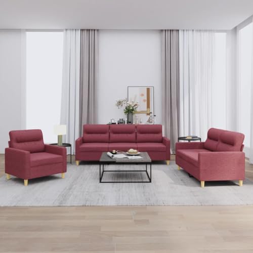 Qnhdfrt 3-TLG. Sofagarnitur mit 6 Kissen Weinrot Stoff Set für Wohnzimmer Sessel 2-Sitzer und 3-Sitzer Sofa Bequeme Polsterung Qnhdfrt 3-TLG. Sofagarnitur mit 6 Kissen Weinrot Stoff Set für Wohnzimmer Sessel 2-Sitzer und 3-Sitzer Sofa Bequeme Polsterung von Qnhdfrt