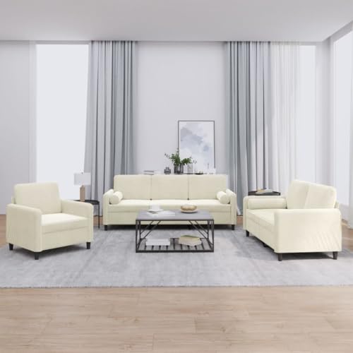 Qnhdfrt 3-TLG. Sofagarnitur mit Kissen Creme Samt – Modernes Sessel und Couch Set für Wohnzimmer, Balkon oder Esszimmer mit bequemer Polsterung und robustem Metall-Sperrholz-Gestell Qnhdfrt 3-TLG. Sofagarnitur mit Kissen Creme Samt – Modernes Sessel und Couch Set für Wohnzimmer, Balkon oder Esszimmer mit bequemer Polsterung und robustem Metall-Sperrholz-Gestell von Qnhdfrt