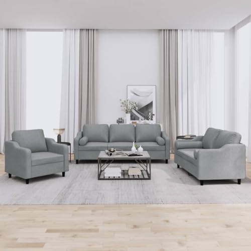 Qnhdfrt 3-TLG. Sofagarnitur mit Kissen Hellgrau Stoff Sessel und Sofa Set Bequemes Design für Wohnzimmer Lounge Qnhdfrt 3-TLG. Sofagarnitur mit Kissen Hellgrau Stoff Sessel und Sofa Set Bequemes Design für Wohnzimmer Lounge von Qnhdfrt