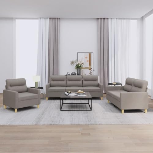 Qnhdfrt 3-TLG. Sofagarnitur mit Kissen in Taupe Stoff, Bequemes Sitzensemble für Wohnzimmer und Lounge, Inklusive Sessel, Zweisitzer Sofa, Dreisitzer Sofa, Dicke Polsterung und Robuste Konstruktion von Qnhdfrt