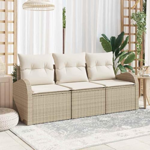Qnhdfrt 3-TLG. Sofaset aus Poly Rattan Beige Outdoor Sitzgruppe mit Kissen für Garten Terrasse und Balkon Qnhdfrt 3-TLG. Sofaset aus Poly Rattan Beige Outdoor Sitzgruppe mit Kissen für Garten Terrasse und Balkon von Qnhdfrt