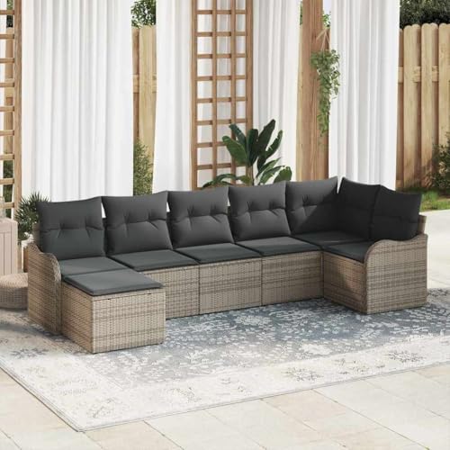 Qnhdfrt 3 Teile Outdoor Sofa Set Grau Modernes Poly Rattan Modular Sitzgruppe mit Kissen für Garten Terrasse Balkon von Qnhdfrt