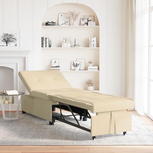 Qnhdfrt 3-in-1 Schlafsofa Couch Relaxsessel in Creme aus Stoff - Kompakt 67x191x82 cm mit Verstellbarer Rückenlehne - Platzsparendes Multifunktionsmöbel für Wohnzimmer Gästezimmer und kleine Räume von Qnhdfrt
