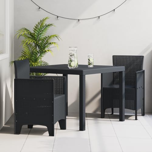 Qnhdfrt 3-teilige Garten-Essgruppe Anthrazit Poly Rattan Quadrat Esstisch mit Stühlen für Balkon Terrasse ergonomisches Design wetterfeste Materialien Qnhdfrt 3-teilige Garten-Essgruppe Anthrazit Poly Rattan Quadrat Esstisch mit Stühlen für Balkon Terrasse ergonomisches Design wetterfeste Materialien von Qnhdfrt