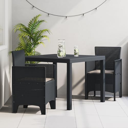 Qnhdfrt 3-teilige Garten Essgruppe Anthrazit Quadratischer Tisch mit 2 Stühlen aus Polypropylen Rattan Modernes Design Robust und Langlebig für Balkon Terrasse Garten von Qnhdfrt