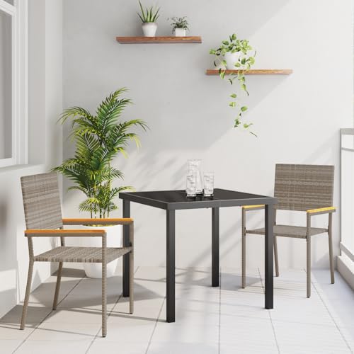 Qnhdfrt 3-teilige Garten Essgruppe Grau Quadratisch Outdoor Set aus Synthetischem Poly Rattan Modernes Bequemes Design für Balkon Terrasse Garten von Qnhdfrt
