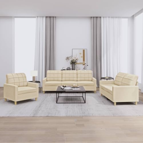 Qnhdfrt 3-teilige Sofagarnitur Creme Stoff Sessel 2-Sitzer 3-Sitzer Sofa Set mit Kissen Wohnzimmer Couch für Gespräche Entspannung Modernes Design Robust Qnhdfrt 3-teilige Sofagarnitur Creme Stoff Sessel 2-Sitzer 3-Sitzer Sofa Set mit Kissen Wohnzimmer Couch für Gespräche Entspannung Modernes Design Robust von Qnhdfrt