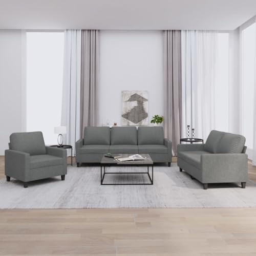 Qnhdfrt 3-teilige Sofagarnitur Dunkelgrau Stoff mit Kissen, Robustes Metall-Sperrholz Gestell und Bequeme Polsterung für Wohnzimmer Lounge von Qnhdfrt