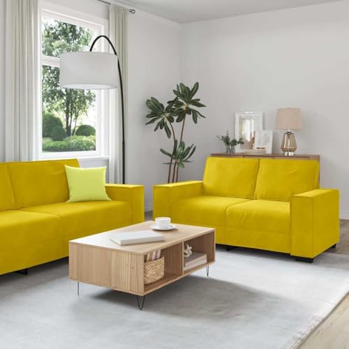 Qnhdfrt 3-teilige Sofagarnitur Gelb Samt Sessel 2-Sitzer 3-Sitzer Lounge Set Wohnzimmer Balkon Qnhdfrt 3-teilige Sofagarnitur Gelb Samt Sessel 2-Sitzer 3-Sitzer Lounge Set Wohnzimmer Balkon von Qnhdfrt
