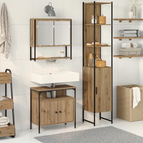 Qnhdfrt 3-teiliges Badezimmermöbel Set Artisan-Eiche Holzwerkstoff Braun mit 4 Schiebetüren Schwebenden Regalen Rechteckig Modern Robust für Kompakte Aufbewahrung im Badezimmer Qnhdfrt 3-teiliges Badezimmermöbel Set Artisan-Eiche Holzwerkstoff Braun mit 4 Schiebetüren Schwebenden Regalen Rechteckig Modern Robust für Kompakte Aufbewahrung im Badezimmer von Qnhdfrt