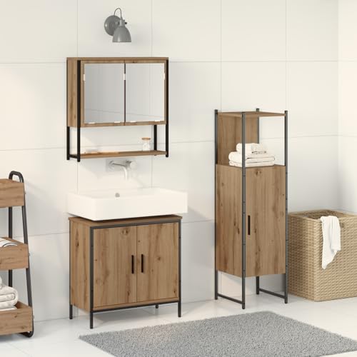 Qnhdfrt 3-teiliges Badezimmermöbel Set aus Kunst-Eiche Braun Matt mit Spiegel Schrank und Regal Praktisches Aufbewahrungsset für kleine Badezimmer von Qnhdfrt