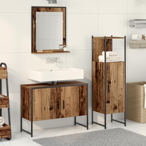 Qnhdfrt 3-teiliges Badezimmermöbel Set aus recyceltem Holz mit Altholz Look Braun für Bad WC Qnhdfrt 3-teiliges Badezimmermöbel Set aus recyceltem Holz mit Altholz Look Braun für Bad WC von Qnhdfrt