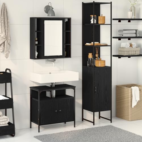 Qnhdfrt 3-teiliges Badezimmermöbelset Schwarz Eiche Modern mit Spiegel Multifunktionaler Stauraum für Badezimmer Organisation Qnhdfrt 3-teiliges Badezimmermöbelset Schwarz Eiche Modern mit Spiegel Multifunktionaler Stauraum für Badezimmer Organisation von Qnhdfrt