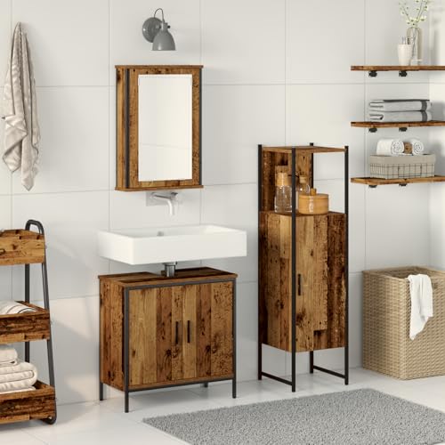 Qnhdfrt 3-teiliges Badezimmermöbelset aus recyceltem Altholz braun rechteckig mit Spiegel und hohem Stauraum für platzsparende Einrichtung in kleinen Badezimmern modernes Design Qnhdfrt 3-teiliges Badezimmermöbelset aus recyceltem Altholz braun rechteckig mit Spiegel und hohem Stauraum für platzsparende Einrichtung in kleinen Badezimmern modernes Design von Qnhdfrt