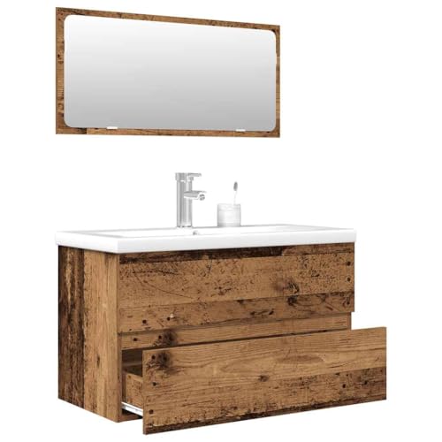 Qnhdfrt 3-teiliges Badmöbel-Set Altholz-Optik 80 cm Waschbeckenunterschrank mit Keramik-Einbaubecken und Spiegel Wandmontage platzsparend für kleine Badezimmer Qnhdfrt 3-teiliges Badmöbel-Set Altholz-Optik 80 cm Waschbeckenunterschrank mit Keramik-Einbaubecken und Spiegel Wandmontage platzsparend für kleine Badezimmer von Qnhdfrt