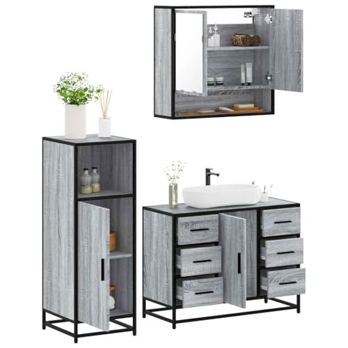 Qnhdfrt 3 teiliges Badmöbel Set Grau Sonoma Holzwerkstoff mit Metallrahmen Badezimmerschrank Waschbeckenunterschrank Spiegelschrank reichlich Stauraum robust und langlebig für Badezimmer Gäste WC Qnhdfrt 3 teiliges Badmöbel Set Grau Sonoma Holzwerkstoff mit Metallrahmen Badezimmerschrank Waschbeckenunterschrank Spiegelschrank reichlich Stauraum robust und langlebig für Badezimmer Gäste WC von Qnhdfrt