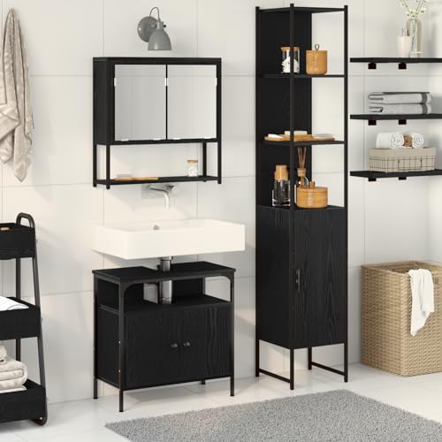 Qnhdfrt 3-teiliges Badmöbelset Schwarz Eiche Modernes Design mit Spiegelschrank Hochschrank und Stauraum für Badezimmer Qnhdfrt 3-teiliges Badmöbelset Schwarz Eiche Modernes Design mit Spiegelschrank Hochschrank und Stauraum für Badezimmer von Qnhdfrt