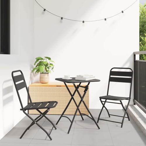 Qnhdfrt 3 teiliges Bistro Set Klappbar Anthrazit Stahl Essgruppe mit Tisch und 2 Stühlen für Balkon Garten Terrasse von Qnhdfrt