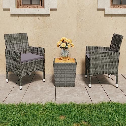 Qnhdfrt 3 teiliges Bistro Set Poly Rattan Grau mit Akazienholz Tisch und 2 Stühlen inklusive Polster für Balkon Terrasse Garten von Qnhdfrt