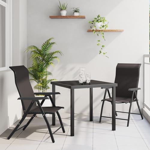 Qnhdfrt 3-teiliges Garten-Dining-Set Schwarz Poly-Rattan Rechteckig Klappbare Höhenverstellbare Outdoor Stühle für Balkon Terrasse Garten Modern Robust Bequem von Qnhdfrt