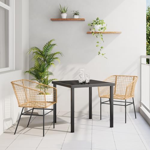 Qnhdfrt 3-teiliges Garten-Essenset Brauner Poly-Rattan Outdoor Möbel mit Tisch und Stühlen für Terrasse Balkon Garten Modernes Design Robust und Langlebig von Qnhdfrt