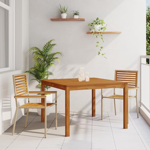Qnhdfrt 3-teiliges Garten Essset Beige mit quadratischem Tisch und 2 stapelbaren Stühlen aus UV-beständigem Akazienholz für Garten Terrasse Balkon Modernes Design leichte Montage von Qnhdfrt