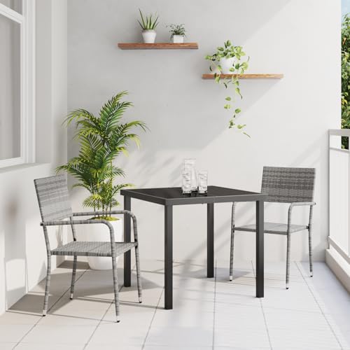 Qnhdfrt 3-teiliges Garten Essset Grau mit Tisch und 2 Stühlen aus PE Rattan für Outdoor, Modernes Stapelbares Design, Robust und Wetterbeständig für Garten Terrasse Balkon von Qnhdfrt