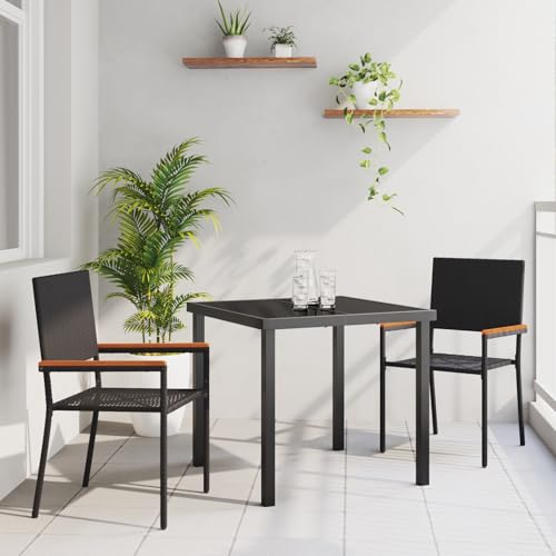 Qnhdfrt 3-teiliges Garten Essset Schwarz Poly Rattan Tisch und 2 Stühle für Balkon Terrasse Garten von Qnhdfrt