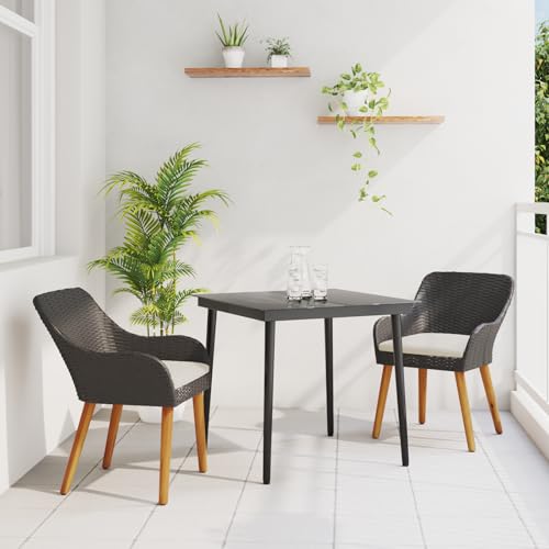Qnhdfrt 3-teiliges Garten Essset Schwarz Quadratisch Outdoor Tisch und 2 Stühle aus Poly Rattan Metall für Balkon Terrasse Qnhdfrt 3-teiliges Garten Essset Schwarz Quadratisch Outdoor Tisch und 2 Stühle aus Poly Rattan Metall für Balkon Terrasse von Qnhdfrt