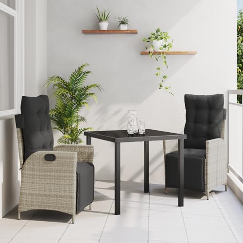 Qnhdfrt 3-teiliges Garten-Esszimmer-Set Hellgrau Poly-Rattan Verstellbare Stühle mit Tisch für Terrasse Balkon und Garten Modernes Design Robust Qnhdfrt 3-teiliges Garten-Esszimmer-Set Hellgrau Poly-Rattan Verstellbare Stühle mit Tisch für Terrasse Balkon und Garten Modernes Design Robust von Qnhdfrt