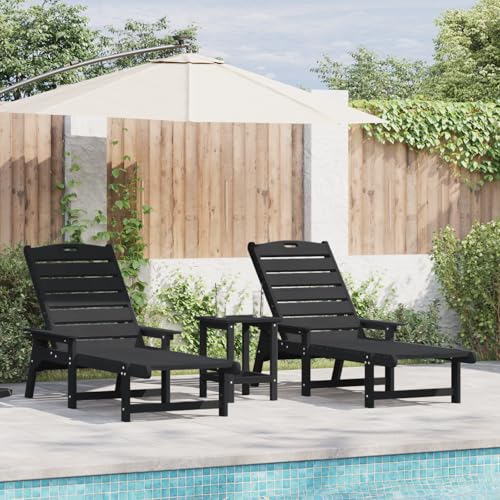 Qnhdfrt 3-teiliges Gartenliege Set Schwarz HDPE Verstellbare Outdoor Lounge Möbel für Garten Terrasse Pool - Modernes Design mit Holztextur-Finish und Guter Luftzirkulation Qnhdfrt 3-teiliges Gartenliege Set Schwarz HDPE Verstellbare Outdoor Lounge Möbel für Garten Terrasse Pool - Modernes Design mit Holztextur-Finish und Guter Luftzirkulation von Qnhdfrt