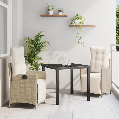 Qnhdfrt 3-teiliges Gartenstühle Set Beige Poly-Rattan Outdoor-Möbel mit Verstellbarer Rückenlehne Fußstütze und Kissen für Terrasse Balkon Garten von Qnhdfrt