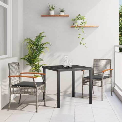 Qnhdfrt 3-teiliges Gartenstuhl Set Grau mit Kissen Poly-Rattan für Terrasse Balkon Modern Robust Wetterbeständig Outdoor Möbel von Qnhdfrt
