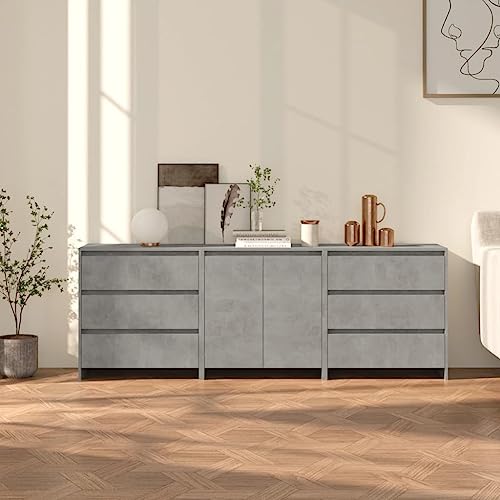 Qnhdfrt 3-teiliges Sideboard Set Betongrau aus Holzwerkstoff 70 cm Breite mit Türen und Schubladen Dekorativer Beistellschrank für Wohnzimmer Küche Flur Qnhdfrt 3-teiliges Sideboard Set Betongrau aus Holzwerkstoff 70 cm Breite mit Türen und Schubladen Dekorativer Beistellschrank für Wohnzimmer Küche Flur von Qnhdfrt
