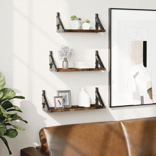 Qnhdfrt 3-teiliges Wandregal-Set Schweberegal Räuchereiche Holzwerkstoff Metall Wandmontage für Deko Aufbewahrung in Wohnzimmer Bad Küche Qnhdfrt 3-teiliges Wandregal-Set Schweberegal Räuchereiche Holzwerkstoff Metall Wandmontage für Deko Aufbewahrung in Wohnzimmer Bad Küche von Qnhdfrt
