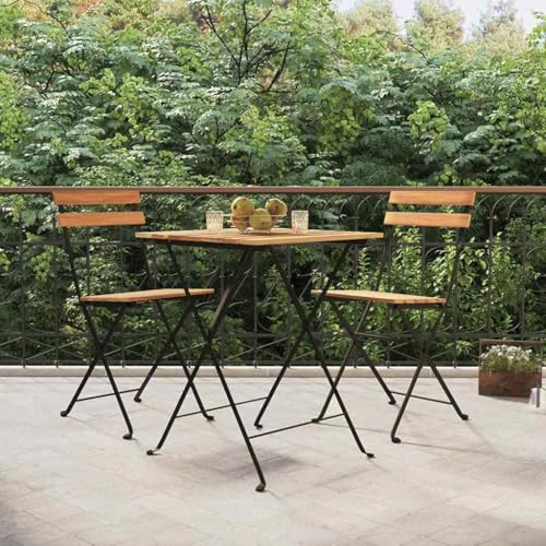 Qnhdfrt 3-teiliges klappbares Bistro-Set aus massivem Teakholz und pulverbeschichtetem Stahl für Balkon Garten und Terrasse mit platzsparendem Klappdesign Qnhdfrt 3-teiliges klappbares Bistro-Set aus massivem Teakholz und pulverbeschichtetem Stahl für Balkon Garten und Terrasse mit platzsparendem Klappdesign von Qnhdfrt