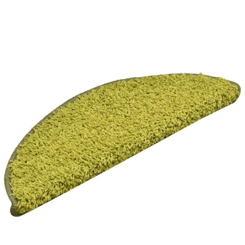 Qnhdfrt 30 Stück Grüne Stufenmatten 56x17 cm Halbrund Selbstklebend aus 100% PP Florhöhe 20 mm Rutschhemmend & Waschbar Moderner Treppenteppich für Wohnzimmer Flur und Treppenhaus von Qnhdfrt