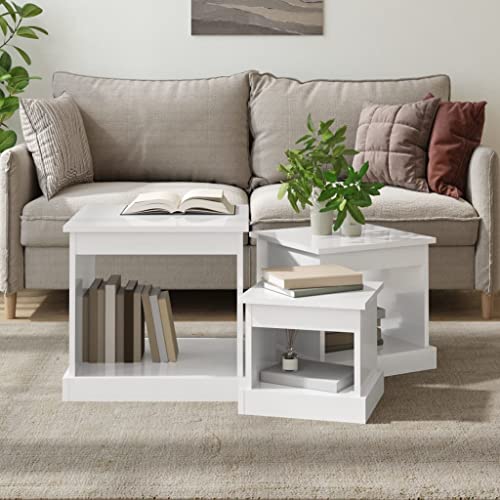 Qnhdfrt 3er Set Beistelltische Hochglanz Weiß aus Holzwerkstoff - Couchtisch Nachttisch Set mit 3 Größen (Groß, Mittel, Klein) Modernes Design für Wohnzimmer Schlafzimmer von Qnhdfrt
