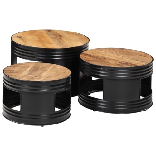 Qnhdfrt 3er Set Beistelltische aus Massivholz Mango Fass-Design Schwarz Verschiedene Größen Stapelbar für Couchtisch Nachttisch Wohnzimmer Büro Qnhdfrt 3er Set Beistelltische aus Massivholz Mango Fass-Design Schwarz Verschiedene Größen Stapelbar für Couchtisch Nachttisch Wohnzimmer Büro von Qnhdfrt