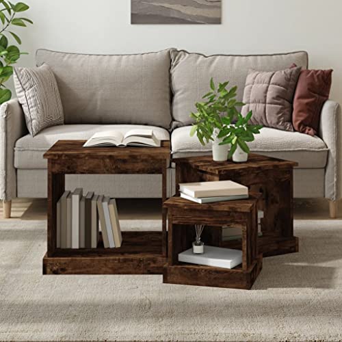 Qnhdfrt 3er-Set Couchtische Beistelltische aus Holzwerkstoff in Räuchereiche, multifunktionales Tischset mit verschiedenen Größen für Wohnzimmer Schlafzimmer und Büro Qnhdfrt 3er-Set Couchtische Beistelltische aus Holzwerkstoff in Räuchereiche, multifunktionales Tischset mit verschiedenen Größen für Wohnzimmer Schlafzimmer und Büro von Qnhdfrt