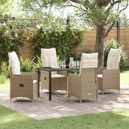 Qnhdfrt 3er-Set Gartenstühle Outdoor mit Kissen Beige Poly Rattan Verstellbare Lounge Sessel für Balkon Terrasse Garten von Qnhdfrt
