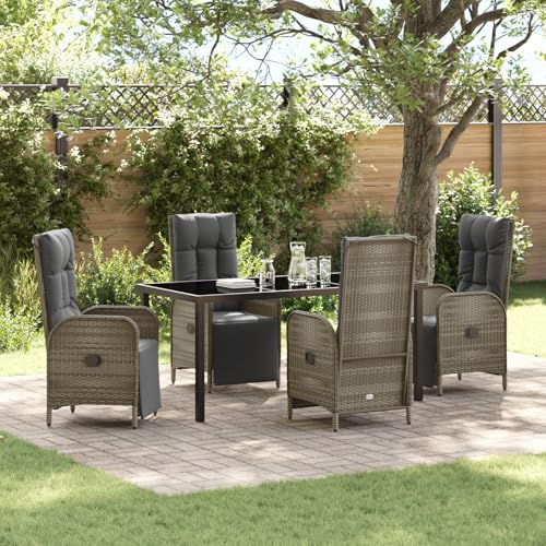 Qnhdfrt 3er Set Graue Garten Lounge Möbel aus Poly-Rattan mit Kissen Verstellbare Liegestühle Outdoor für Terrasse Garten Balkon von Qnhdfrt