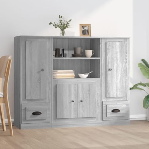 Qnhdfrt 3er Set Highboard Grau Sonoma Holzwerkstoff Sideboard Schrank mit Stauraum für Wohnzimmer Küche Flur 132 x 35,5 x 103,5 cm Qnhdfrt 3er Set Highboard Grau Sonoma Holzwerkstoff Sideboard Schrank mit Stauraum für Wohnzimmer Küche Flur 132 x 35,5 x 103,5 cm von Qnhdfrt